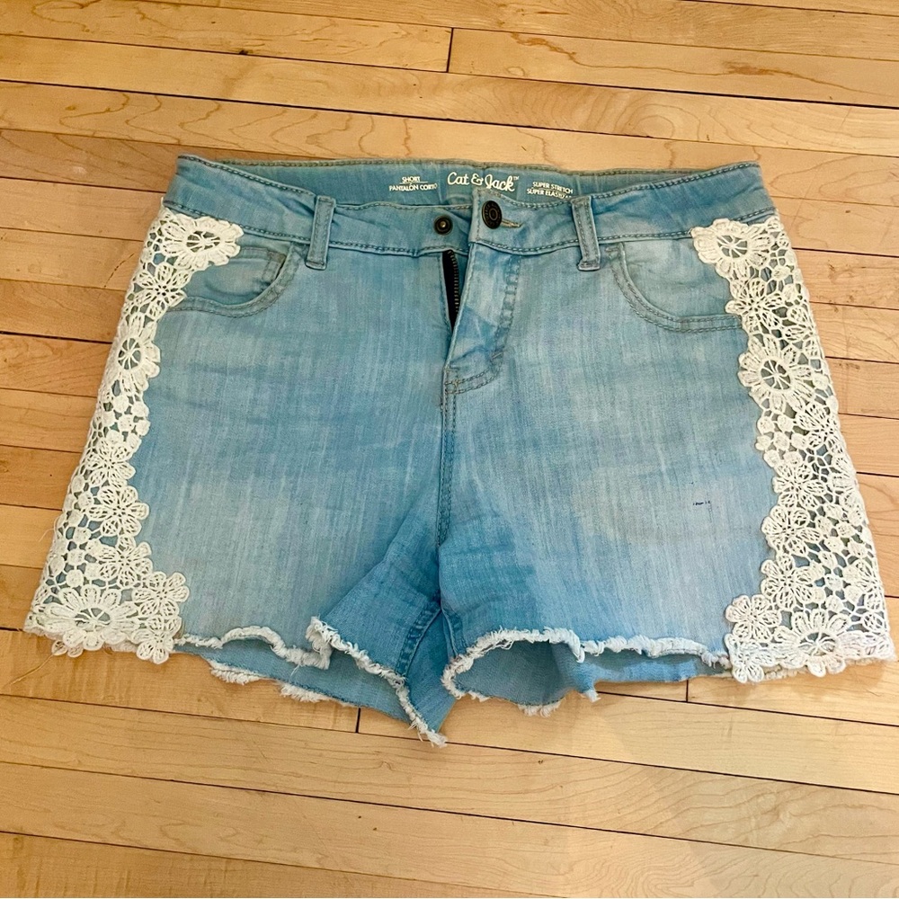 Girls Jean Denim Lace Shorts
